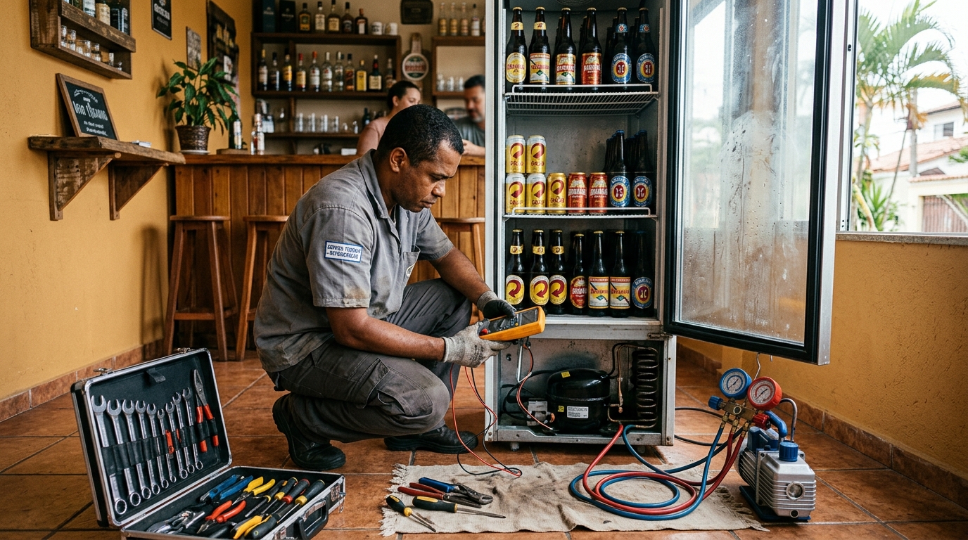Troca de termostato de cervejeira em atendimento técnico em Betim‑MG